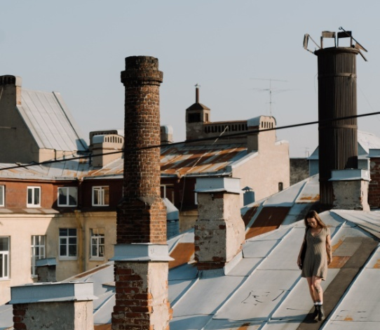 roof beside a brick chimney in CT