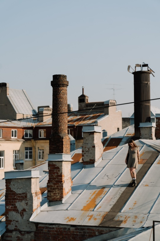 roof beside a brick chimney in CT