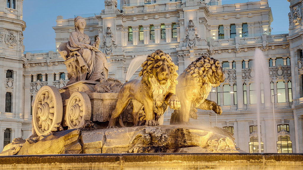 old statue, lions, cage, woman, building